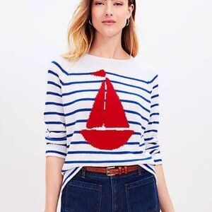 LOFT NAUTICAL STRIPED SAILING SWEATER BLUE WHITE RED SIZE MEDIUM